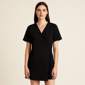 Bobeau Women’s Size M Black Faux Wrap V-Neck Short Sleeve Dress NWOT